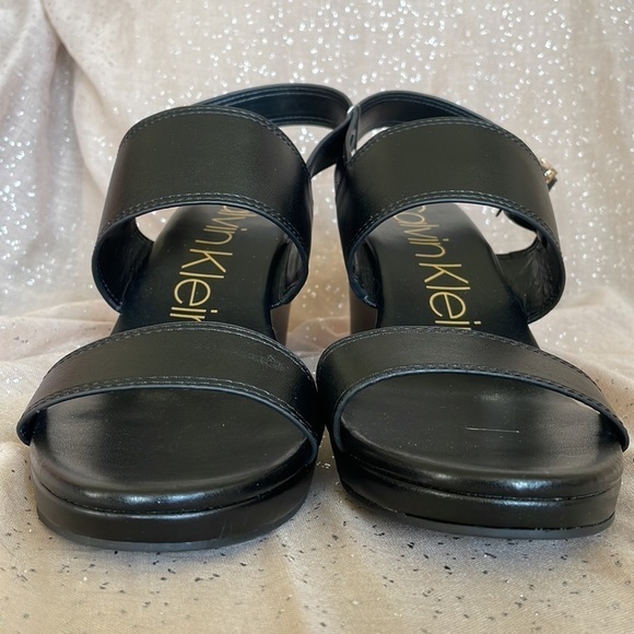 Brand New Calvin Klein Platform Black & Gold Tone Ankle Strap Buckle Sandals - Picture 8 of 13